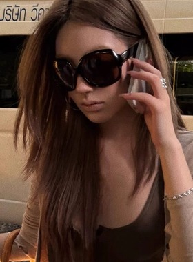 404的店古早茶色墨镜大框椭圆千禧年Y2K遮脸显脸小偏光太阳眼镜