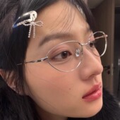 404 时髦凹造型高知镜框防蓝光女 店复古金属椭圆素颜眼镜韩版