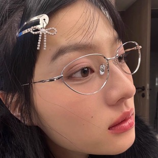 404 时髦凹造型高知镜框防蓝光女 店复古金属椭圆素颜眼镜韩版