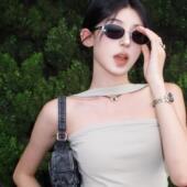 404 店复古金属大椭圆墨镜时髦凹造型Y2K遮脸防紫外线2025年新品