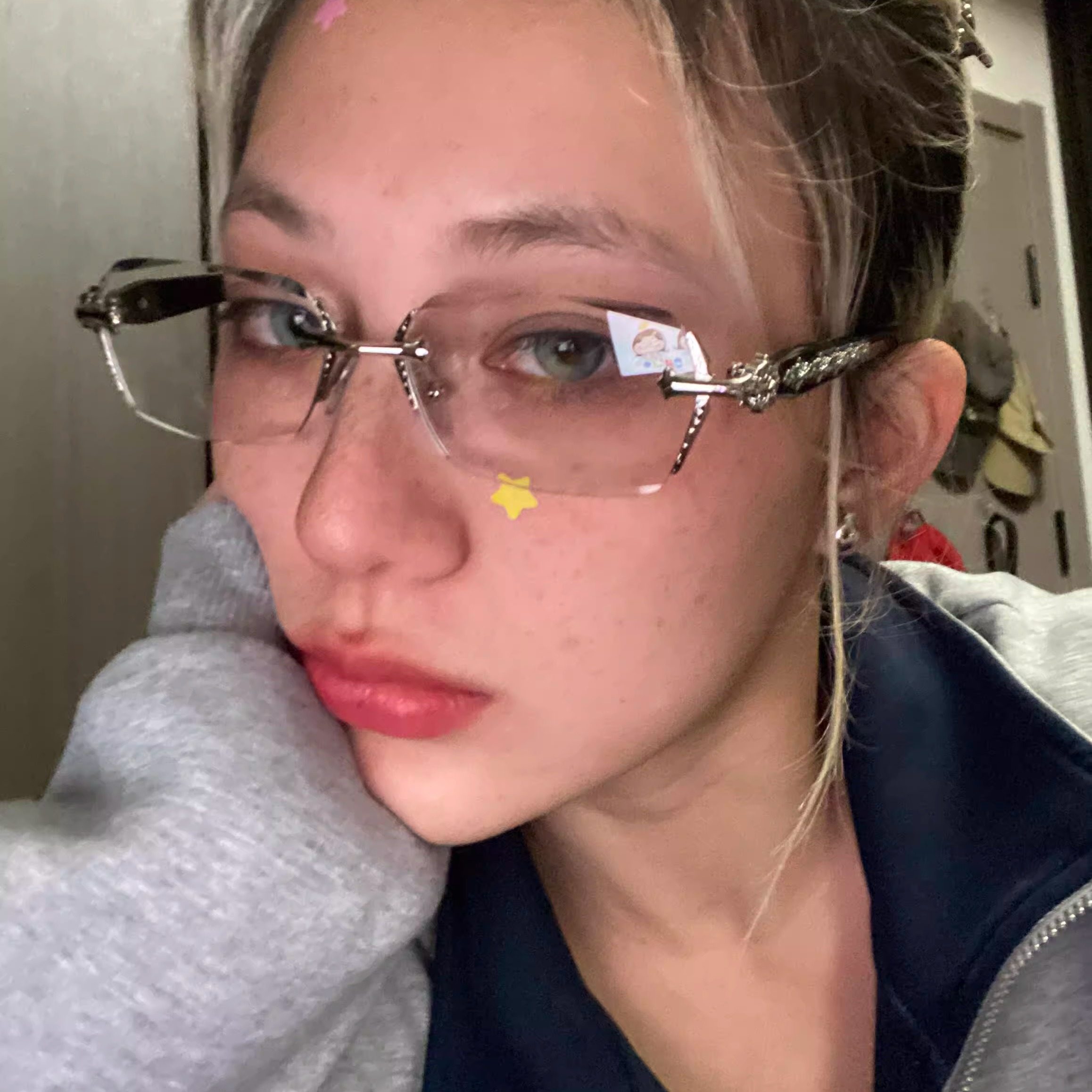 404的店复古长方形无框眼镜金属