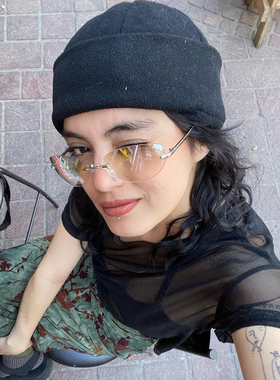 Y2K无框椭圆金属墨镜水银白凹造型街拍ins辣妹同款太阳眼镜男女酷