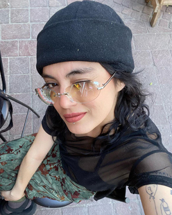 Y2K无框椭圆金属墨镜水银白凹造型街拍ins辣妹同款 太阳眼镜男女酷