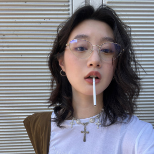店三角椭圆半框猫眼金属眼镜超轻配度数近视 404 原创自制