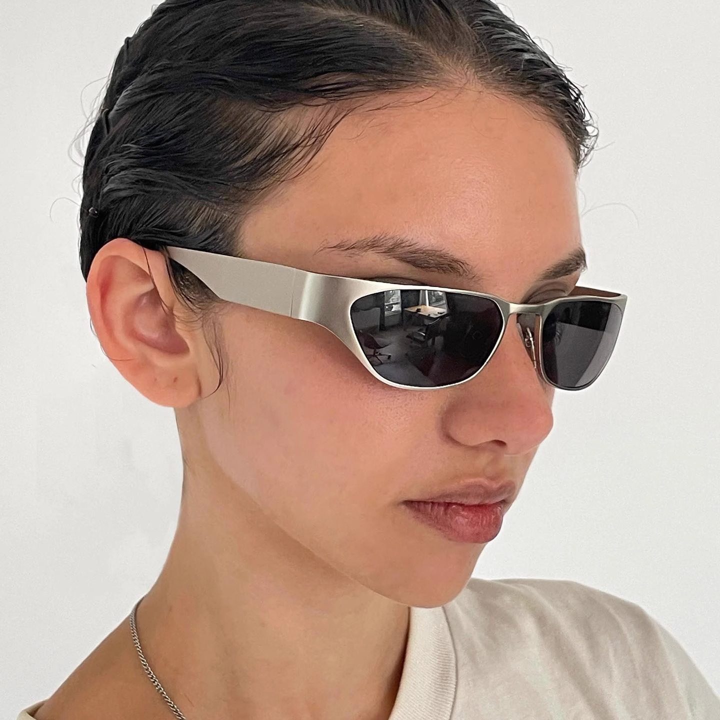 404的店复古小众金属长方形不锈钢墨镜防紫外线ins款网红太阳眼镜