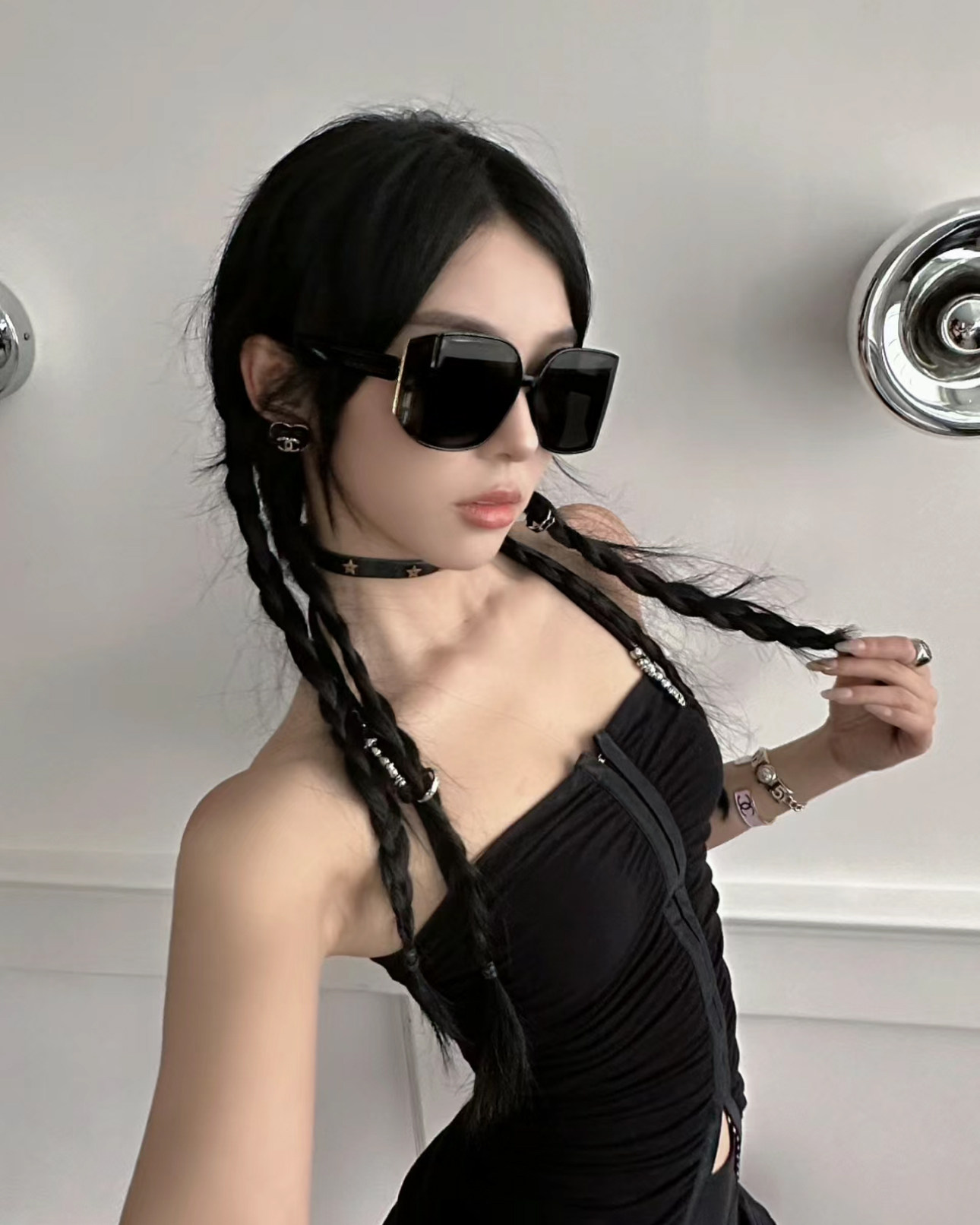 404的店超大方框遮脸曲面墨镜