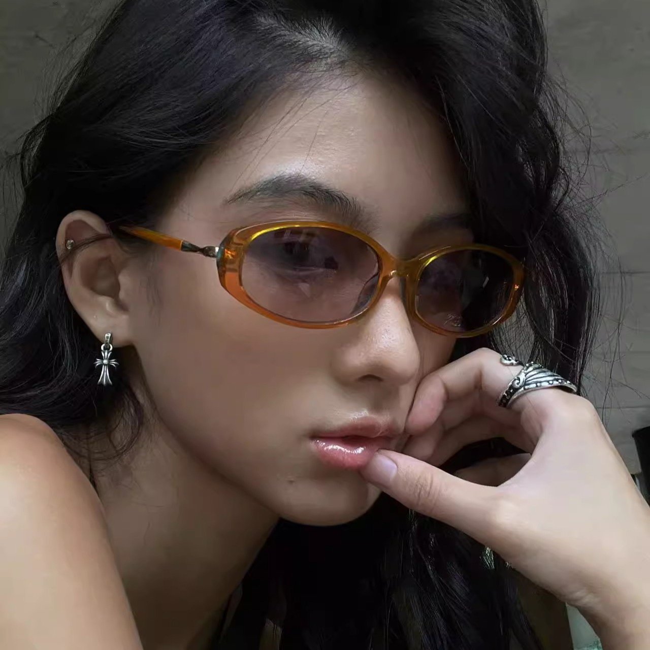 404的店复古椭圆三色板材时髦墨镜90年代多巴胺太阳眼镜千禧街拍