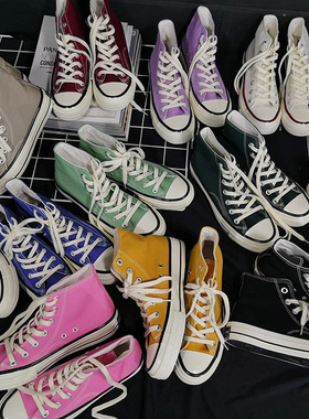 经典港风暮星EVENSTAR帆布鞋学生情侣ulzzang休闲鞋高帮黑色板鞋