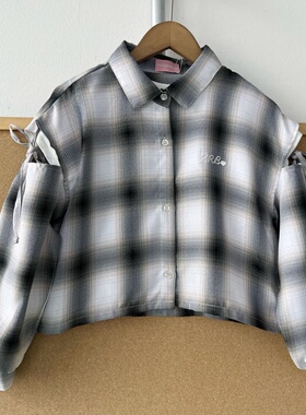 3K-15儿童款两件套圆领格子复古设计感慵懒风盐系字母长袖Y26-2