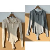 84欧美polo衫 性感修身 显瘦翻领长袖 南3 辣妹内搭连档定位衣H25