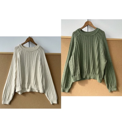 楼3A-64慵懒风假日氛围感镂空针织衫春秋简约圆领套头毛衣H26-2