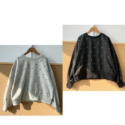 2V1-56秋冬甜美小刺绣爱心波点套头薄绒圆领长袖卫衣打底衫H25-12