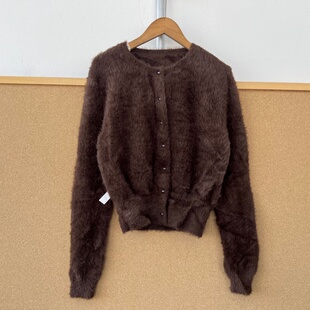 2W-59秋冬仿水貂毛贵妇千金风高品质长袖单排扣针织衫上衣Y26--4