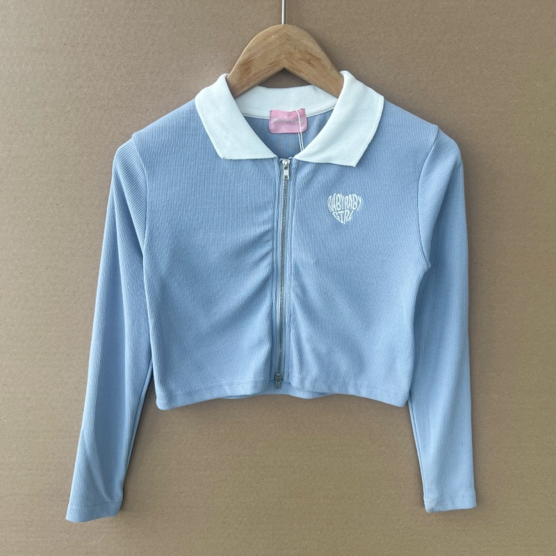 2V-27幼儿款洋气舒适双头拉链学院风休闲显瘦翻领开衫设计感Y25-8