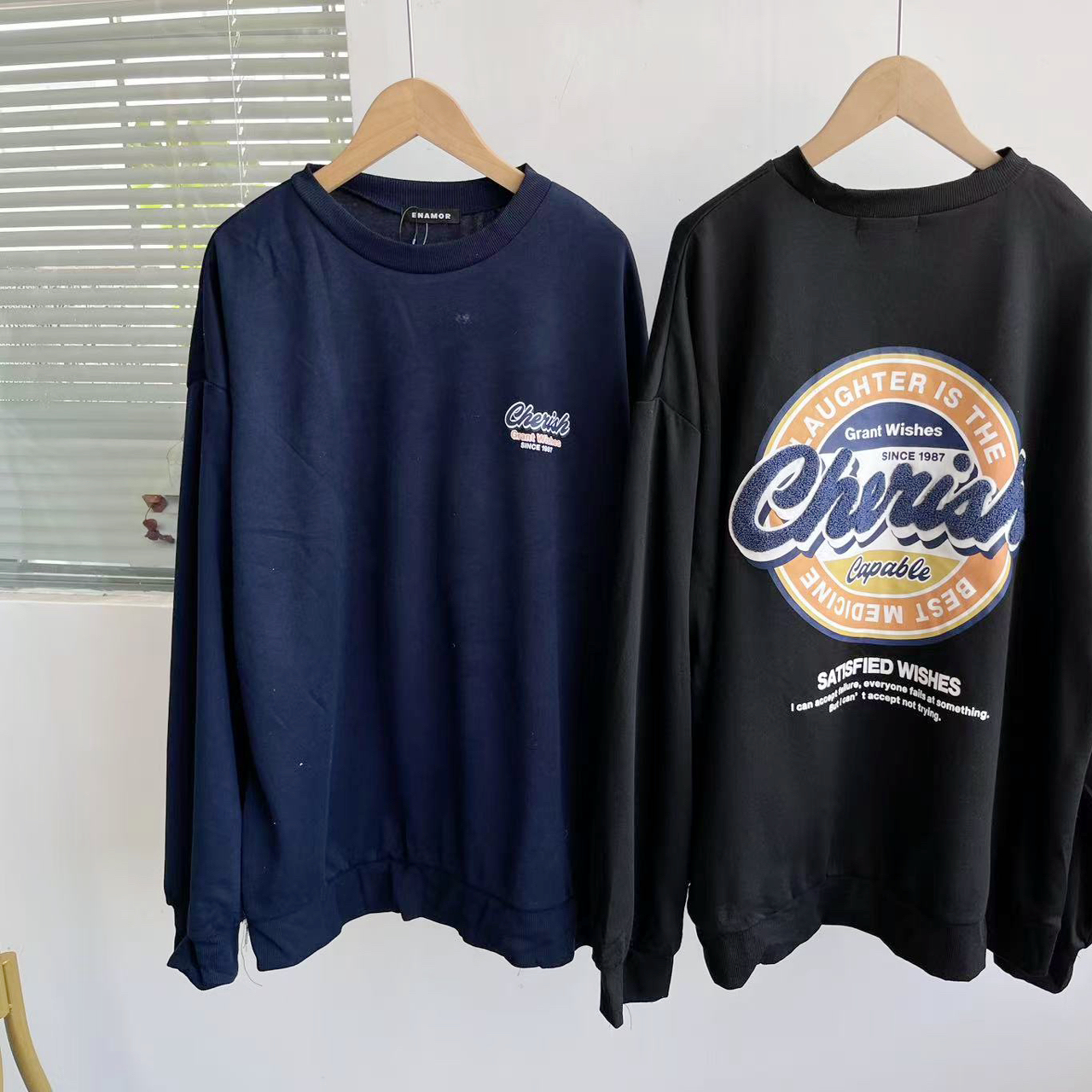 楼9-52日系男士休闲卫衣圆领套头宽松学院风百搭印花字母D25-3