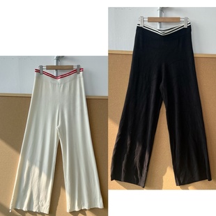 Y25 2Q1 49腰部撞色拼接松弛感软糯垂感高腰显瘦针织休闲长裤