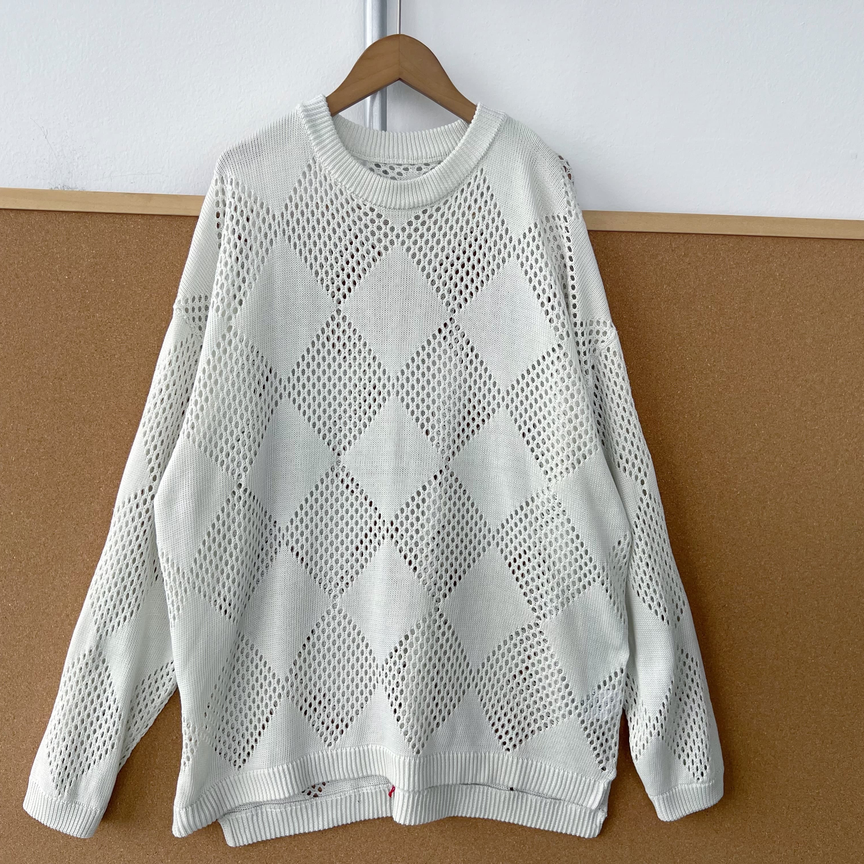 2V1-28拼接镂空长袖针织衫气质休闲百搭舒适中长款上衣J25-10