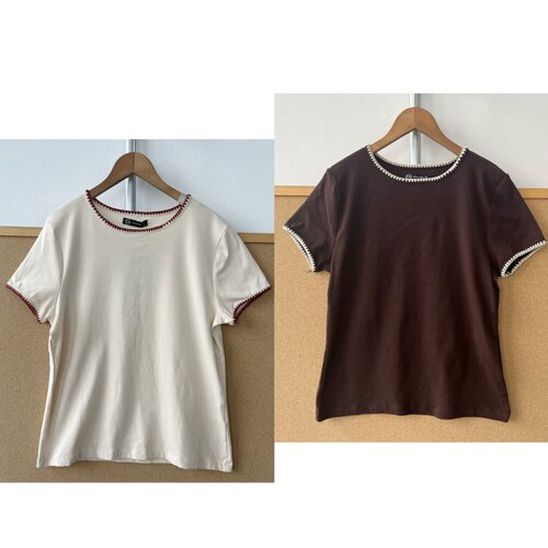 3X-39店主自留！c标女士夏季短袖T上衣短款宽松撞色拼接圆领Y26-8