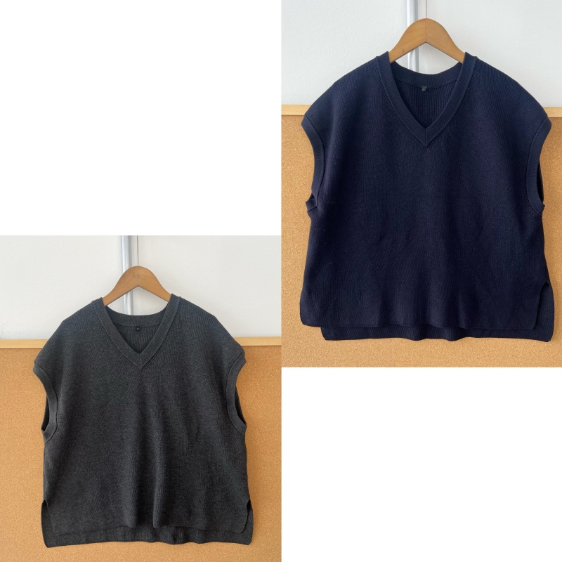 2R1-39春秋季马夹无袖V领叠穿宽松设计感休闲百搭舒适纯色Y25-10