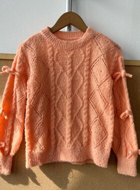 楼9-75儿童款针织毛衣蝴蝶结装设设计圆领长袖宽松甜美韩系Y26-2