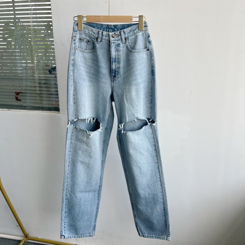 2B-17春夏季女士休闲破洞牛仔裤宽松显瘦高腰乞丐裤舒适百搭Y25-4