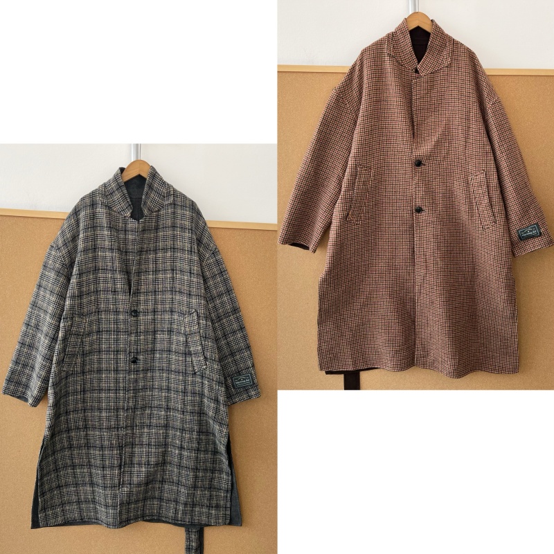 2A-83美利奴羊毛格子大衣复古两边开叉腰带气质氛围感外套Z25-11