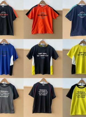 2C1-76儿童速干t简约字母印花短袖夏季薄款透气圆领上衣J26-3