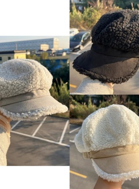 3d-45仿羊羔绒八角帽画家帽女秋冬复古文艺显脸小防风Y25-11