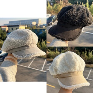 3d-45仿羊羔绒八角帽画家帽女秋冬复古文艺显脸小防风Y25-11