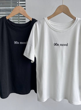 办1-4纯棉小飞袖短袖T恤印花字母夏季宽松舒适显瘦减龄上衣H25-3