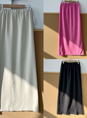2T1-57春夏秋半身裙松紧腰后开叉通勤简约慵懒风高腰显瘦Y25-12