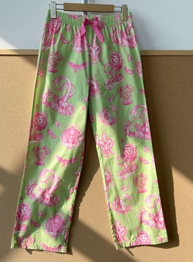 X2-131纯棉舒适亲肤图案印花直筒裤松紧高腰蝴蝶结设计感Z26-1