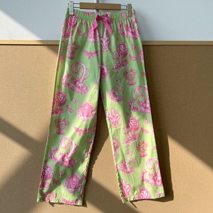 X2-131纯棉舒适亲肤图案印花直筒裤松紧高腰蝴蝶结设计感Z26-1