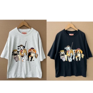 随性百搭上衣J25 T恤活力休闲中长款 56小狗前后印花短袖 2B1