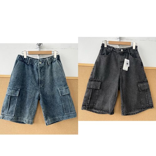 2Y1-40复古水洗做旧松紧腰牛仔短裤夏季显瘦工装风直筒裤J26-4