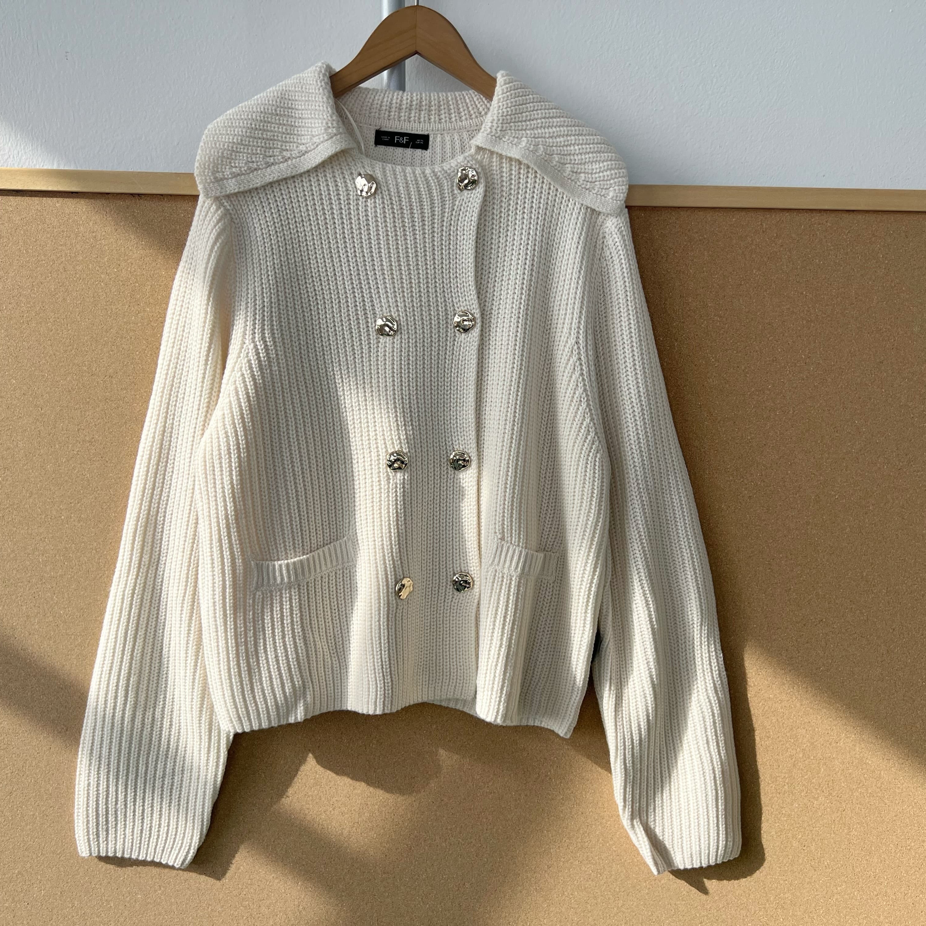 西1-58温柔风长袖针织开衫双排扣设计感气质慵懒风上衣J25-12