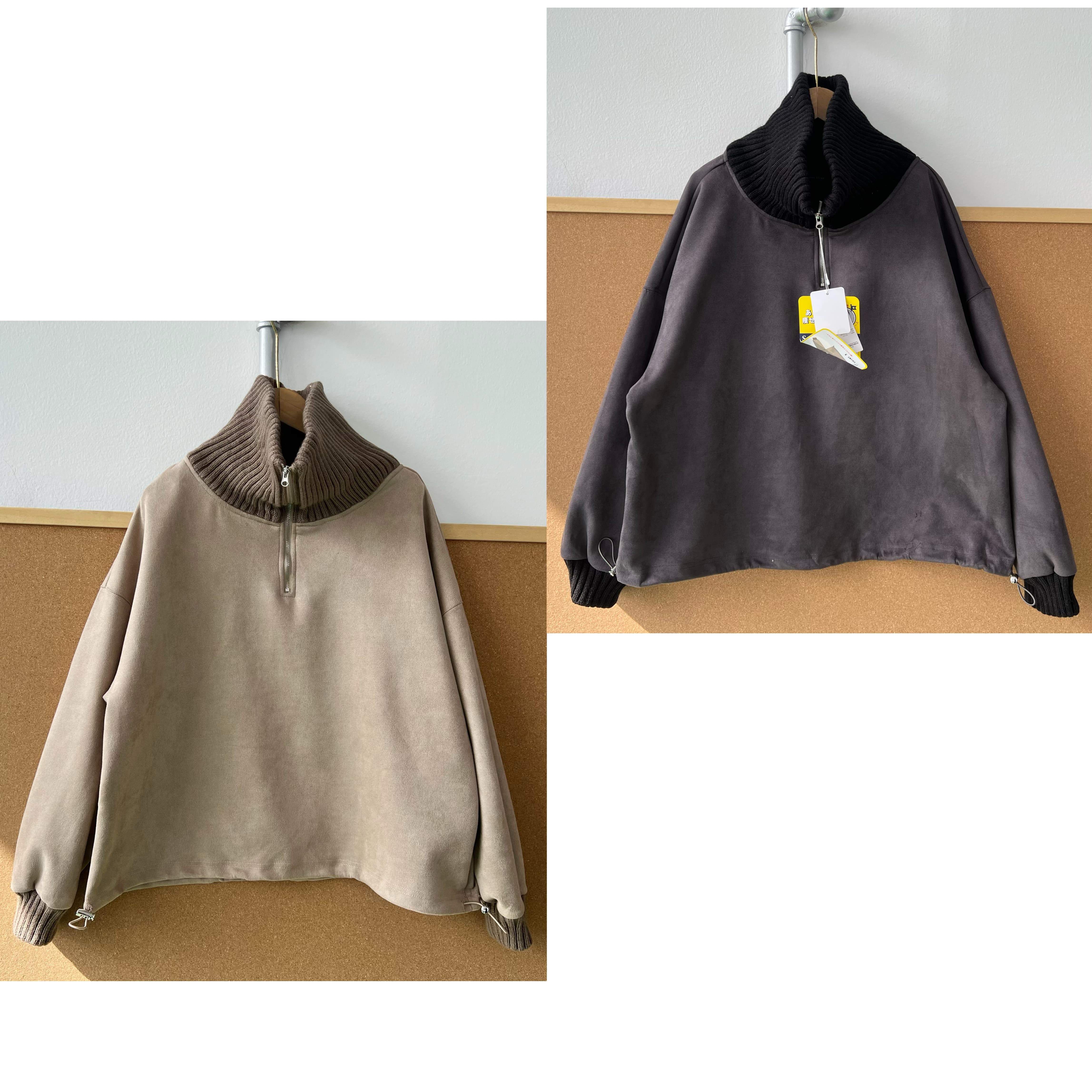 2z-62日系复古高领半拉链下摆抽绳卫衣舒适针织拼接外套J25-10