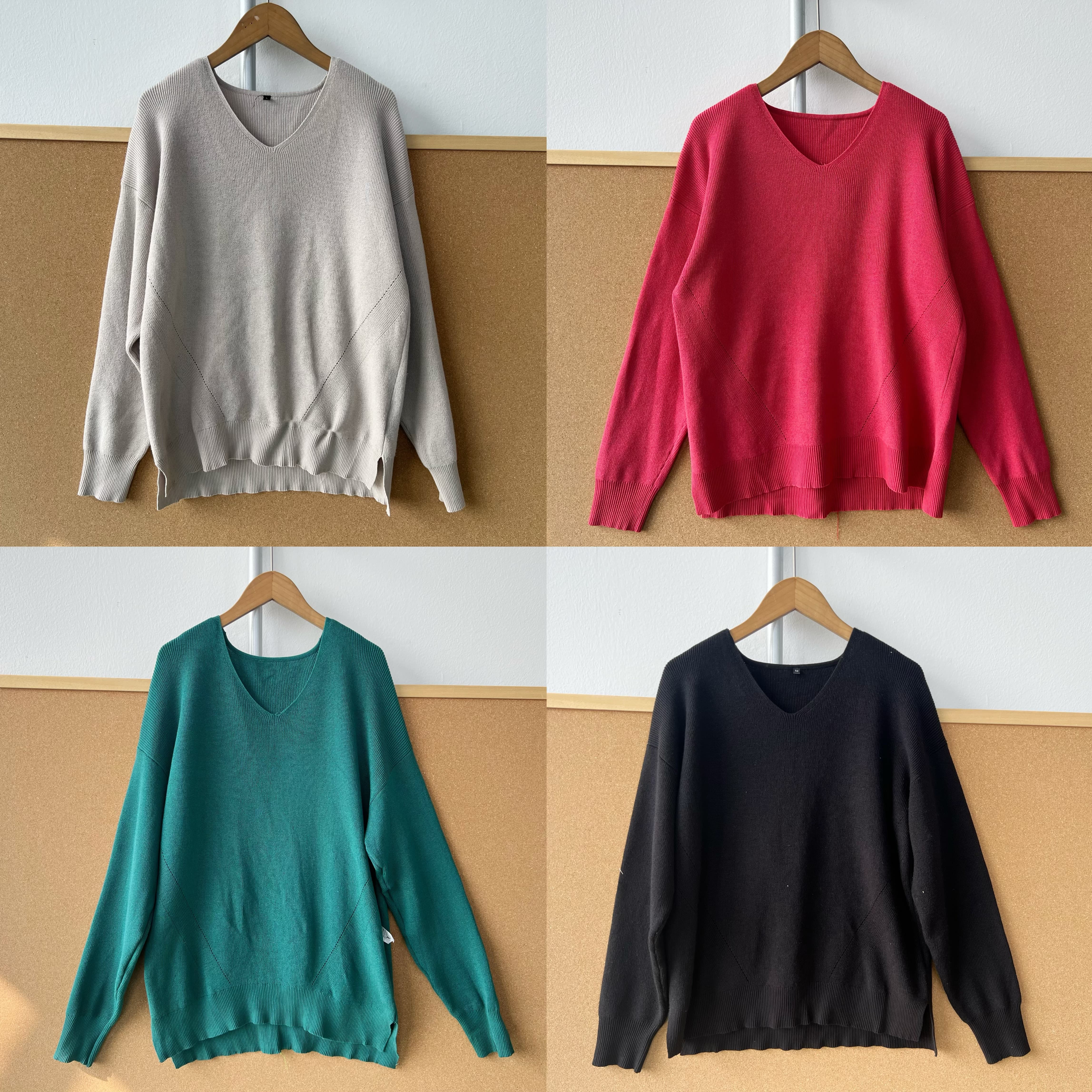 2W1-10简约V领长袖针织衫内搭韩系显瘦舒适慵懒风打底上衣J25-10
