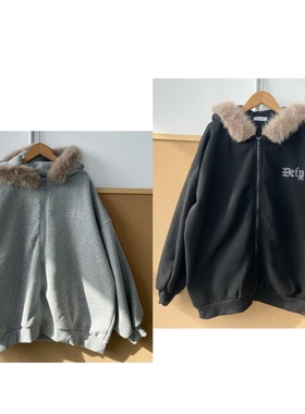 3F-9连帽美式复古高街字母印花短外套宽松慵懒上衣拉链开衫Y25-12