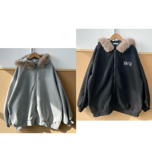 Y25 复古高街字母印花短外套宽松慵懒上衣拉链开衫 9连帽美式