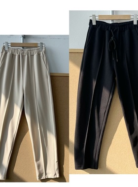 2G-79女士松紧高腰简约立体中线抽绳口袋直筒修身显瘦休闲裤Z26-1