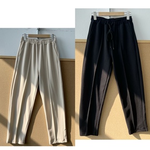 2G-79女士松紧高腰简约立体中线抽绳口袋直筒修身显瘦休闲裤Z26-1