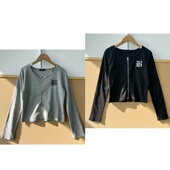 Z26 35春秋胸前刺绣图案设计双头拉链修身 百搭辣妹针织开衫