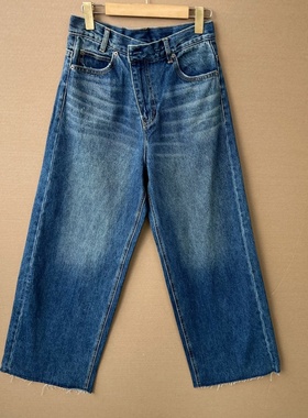 2L1-19秋款水洗做旧复古高腰100%棉直筒宽松版阔腿牛仔裤Z25-9