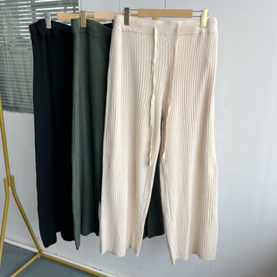 宽松显瘦遮肉松紧腰D25 休闲慵懒针织毛线阔腿直筒裤 8春秋款