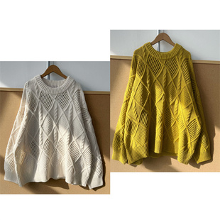 毛衣Z25 菱形镂空针织毛衣慵懒风长袖 49日潮简约圆领宽松版
