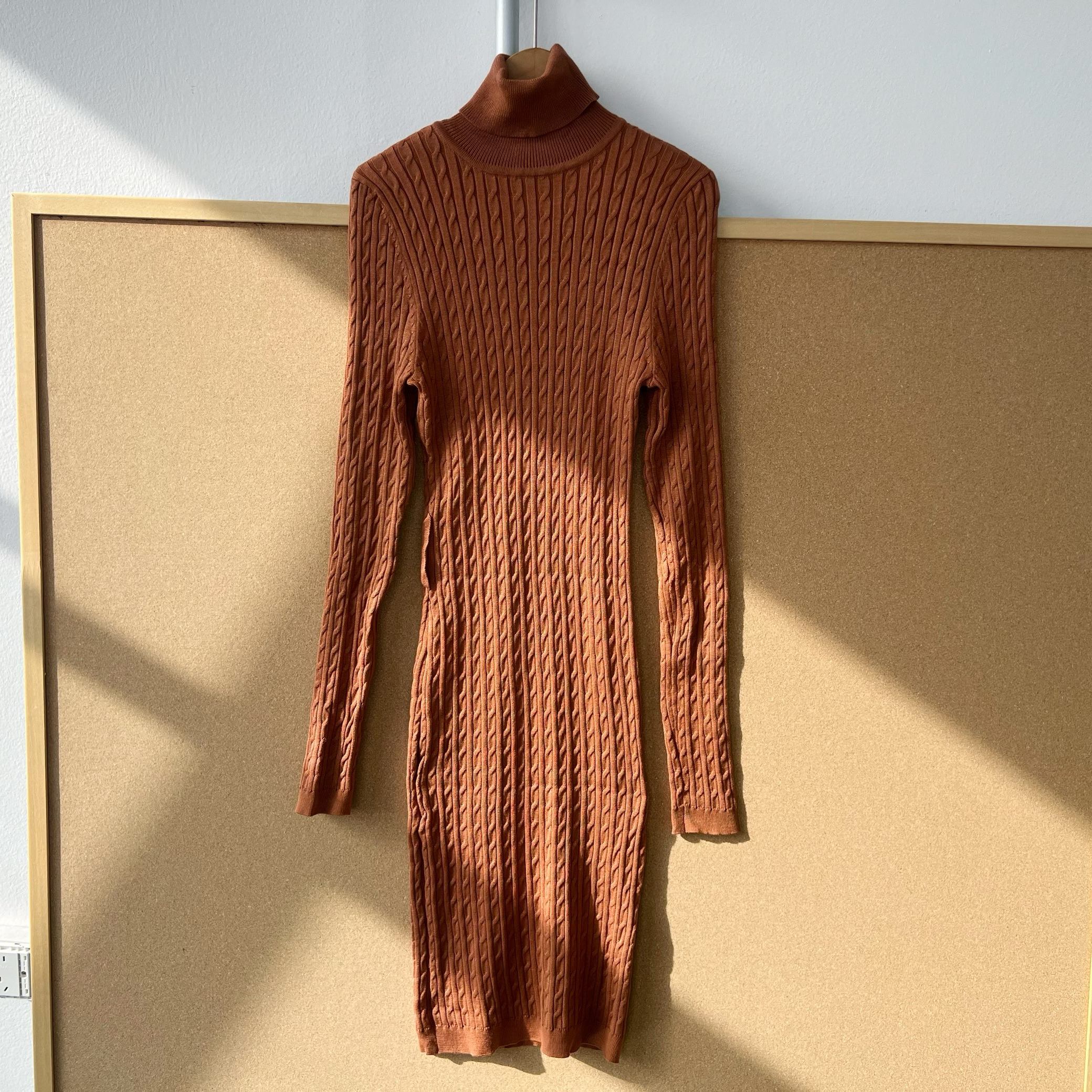 楼10A-70秋冬针织高领长袖连衣裙修身显瘦气质慵懒风内搭J25-12