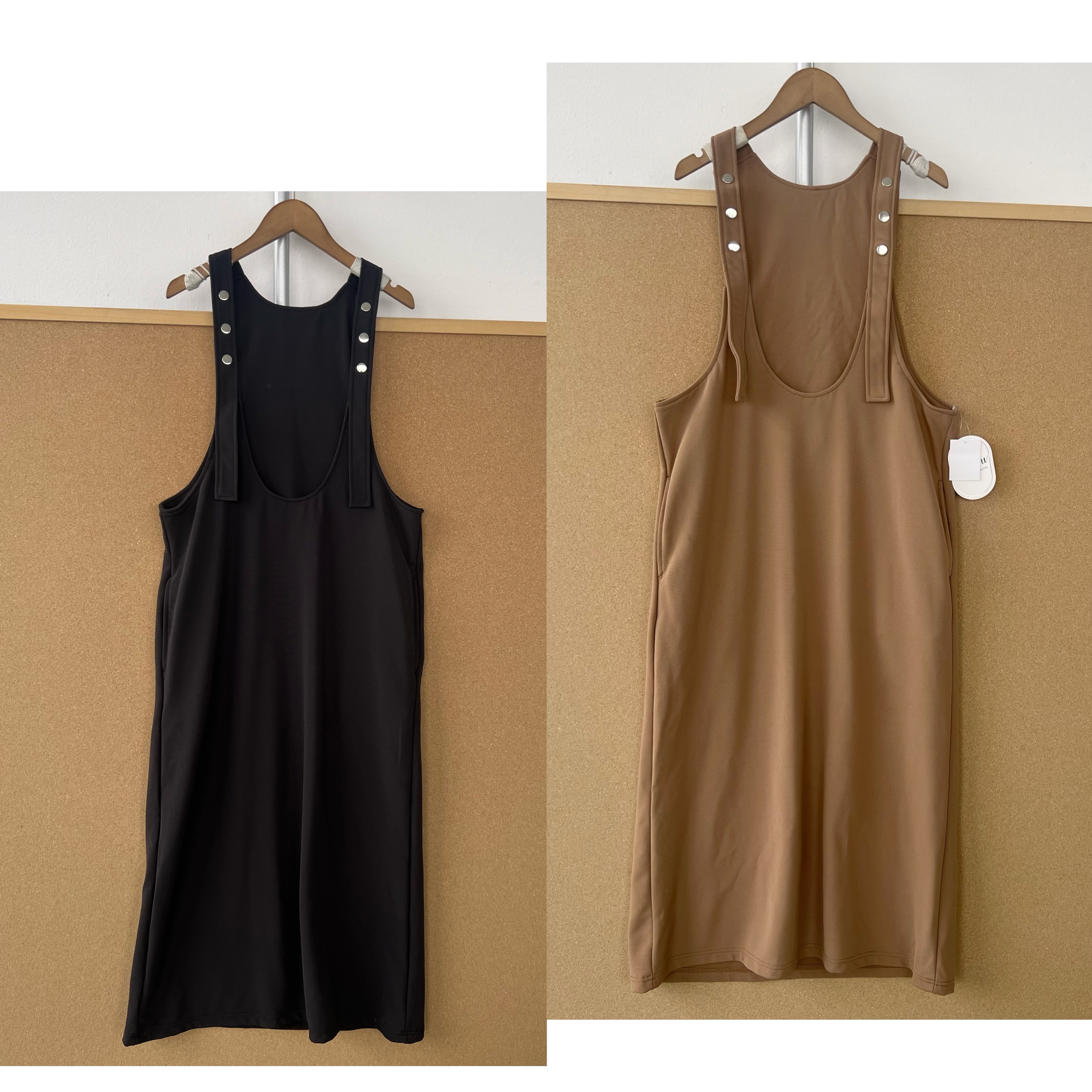 2P1-68肩带可调节!简约风U领无袖直筒中长款休闲百搭连衣裙H26-3