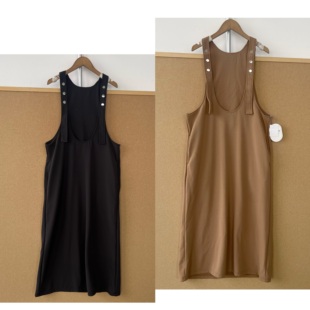 直筒中长款 2P1 68肩带可调节 简约风U领无袖 休闲百搭连衣裙H26