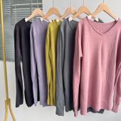 微瑕秋季 K12 简约气质温柔百搭软糯套头针织衫 韩版 纯色V领长袖